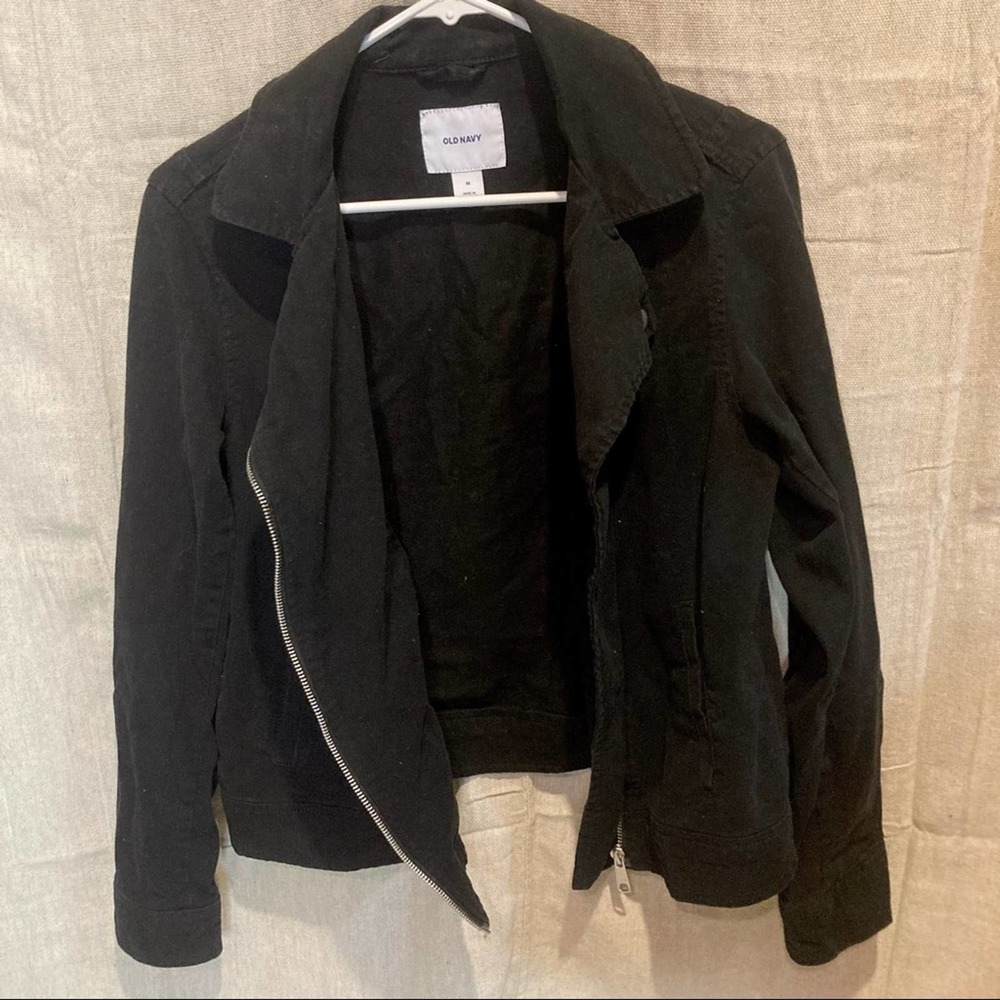Old Navy Black Twill Cotton Biker Jacket - Picture 3 of 5